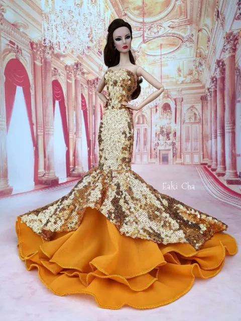 Eaki Handmade Gold Evening Dress Outfit Gown Silkstone Barbie Fashion Royalty FR