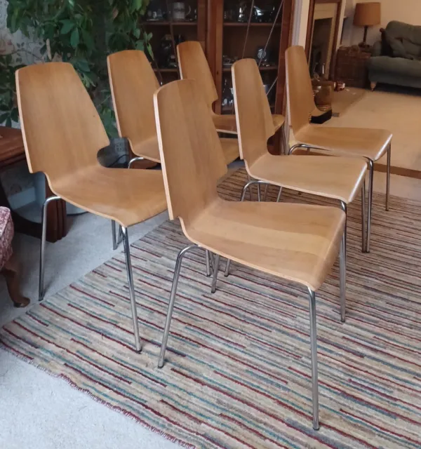Set  of 6 Stacking Dining chairs. Plywood and Chrome IKEA VILMAR