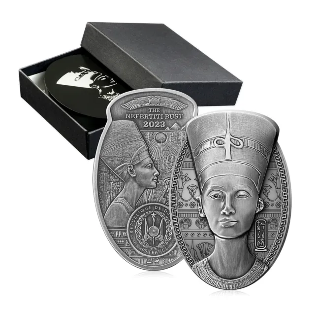 Nefertiti Coin 3oz Solid Silver 3D Shaped 200 Fr Djibouti 2023 Limited Edition