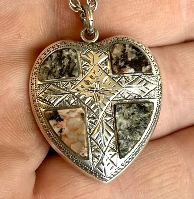 Scottish Silver Granite Pendant Necklace /Love Heart Peterhead Granite Victorian 3