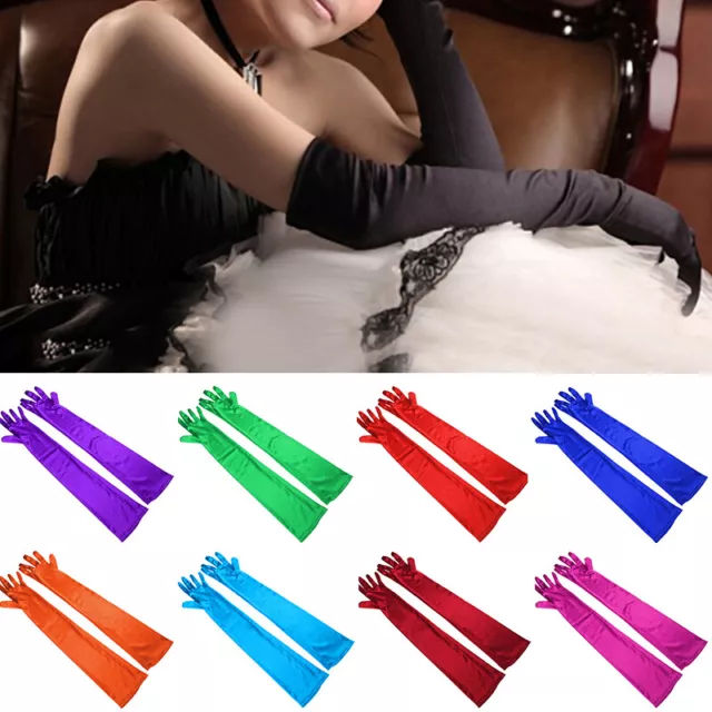 Womens 21'' Long Satin Evening Gloves Party Dance Elbow Length Opera Gloves AU