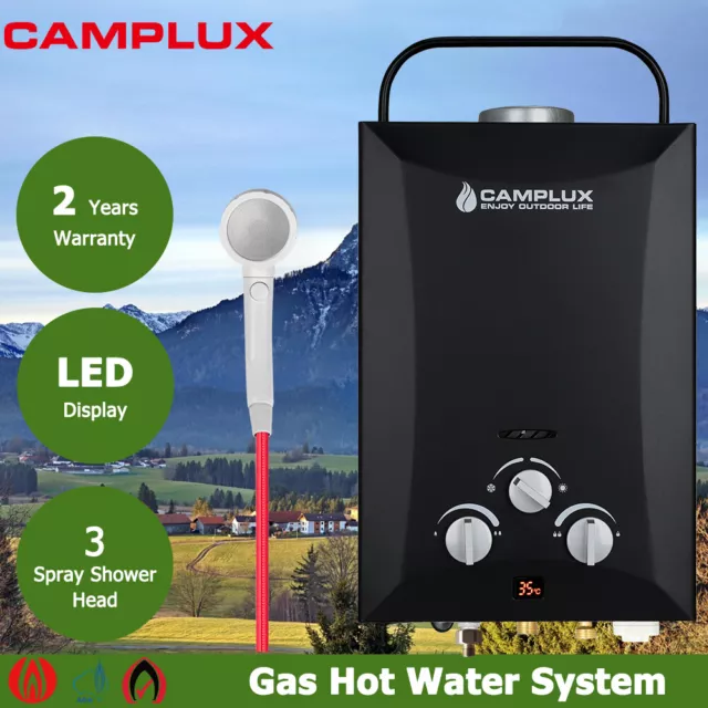 Camplux 8L Portable Hot Water System Heater Camping Shower Kit Gas Hose Outdoor