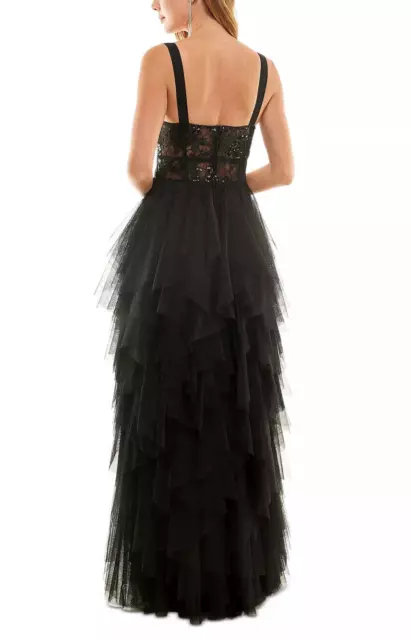 CITY STUDIOS Gown Juniors Size 9 Black Lace Tiered Sequined Bustier NWT $199 3