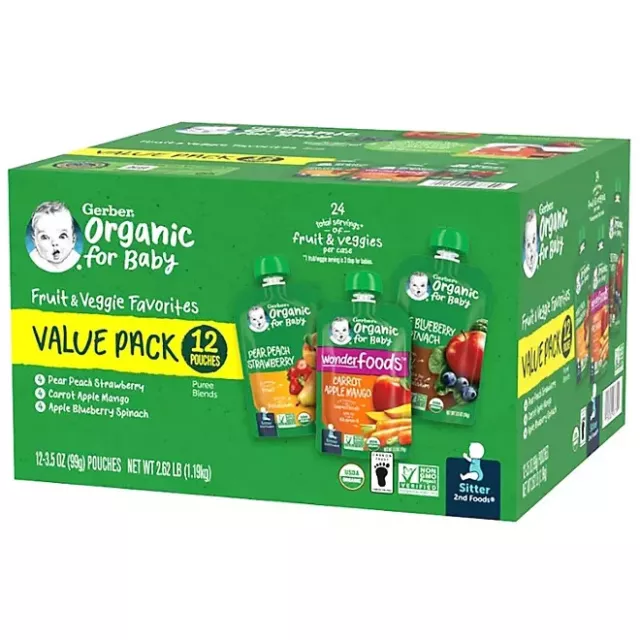 Gerber Organic 2nd Foods Fruit & Veggie Baby Food Value Pack-12ct of 3.5 oz.