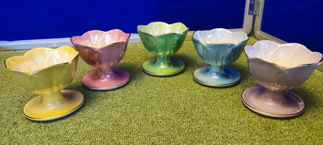 Elegant Set of 5 'Maling' Lustre Dessert/Sundae Dishes in Assorted Colours