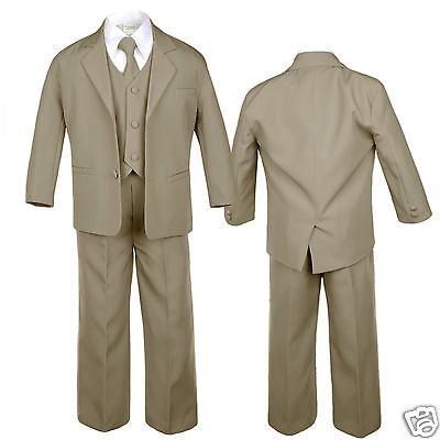 Dark Khaki Baby Toddler Boy Toddler Kid Formal Tuxedo Vest 5pc Set Suit sz S-14