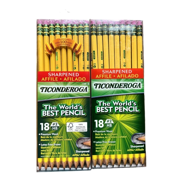 2 Packs Ticonderoga Sharpened Pencil #2 HB 18 Pack Celebrating 100 year pk