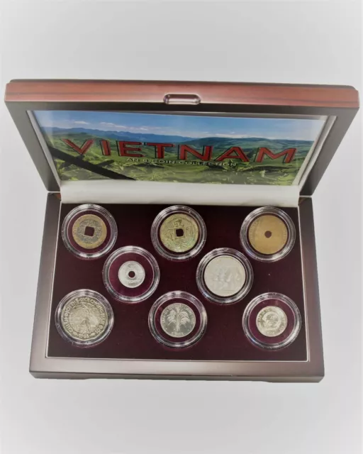 Vietnam 8 Piece Coin Collection In Presentation Wood Box~Story Card~Certificate 2