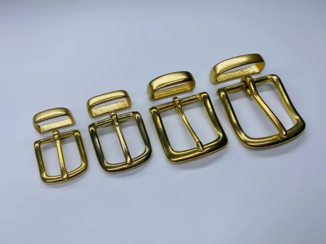 Solid brass western pin belt buckle + loop set leather craft hardware