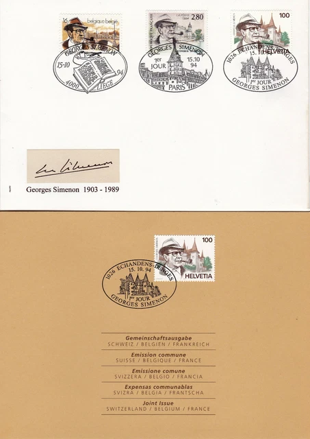 4 Briefmarken Schweiz, Belgien, Frankreich George Simenon