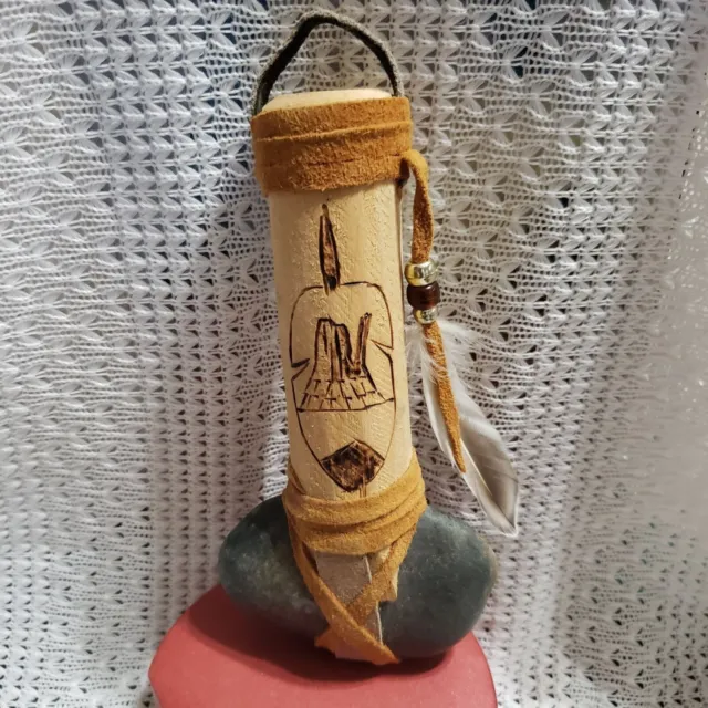Vintage Stone Tomahawk Hammer with beads and feathers Home-made  Native American