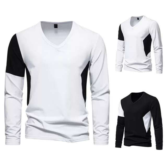 T-shirt uomo manica lunga, classica, casual, snella, scollo a V