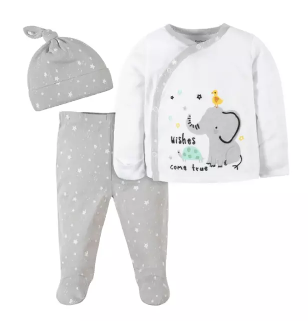 Gerber Baby Boy Take Me Home Animals Elephant Wishes 3 Piece Outfit NB 0-3 NIP
