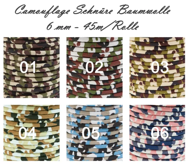 % SALE | 45m/Rolle Camouflage Schnur, Baumwollband - Rund 6 mm  - Restposten %