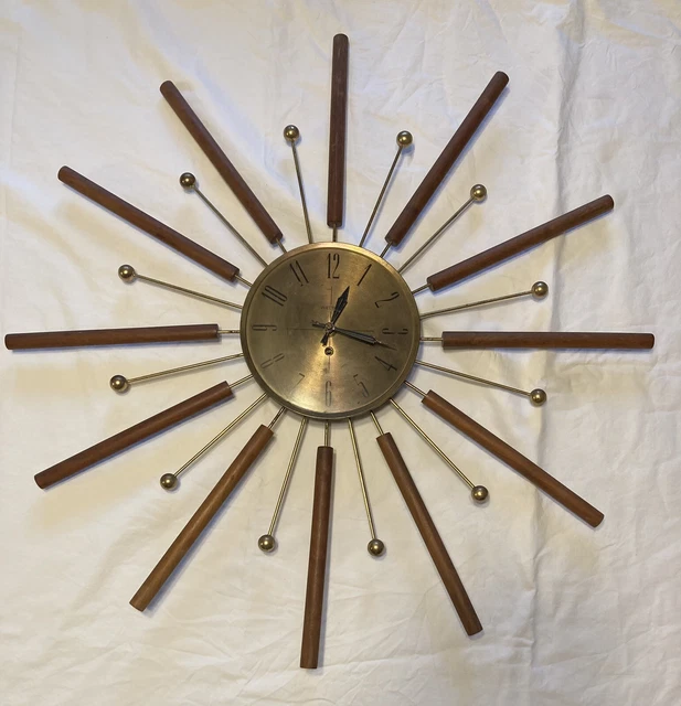 VINTAGE WELBY MID Century Modern Atomic Starburst Key Wind Clock