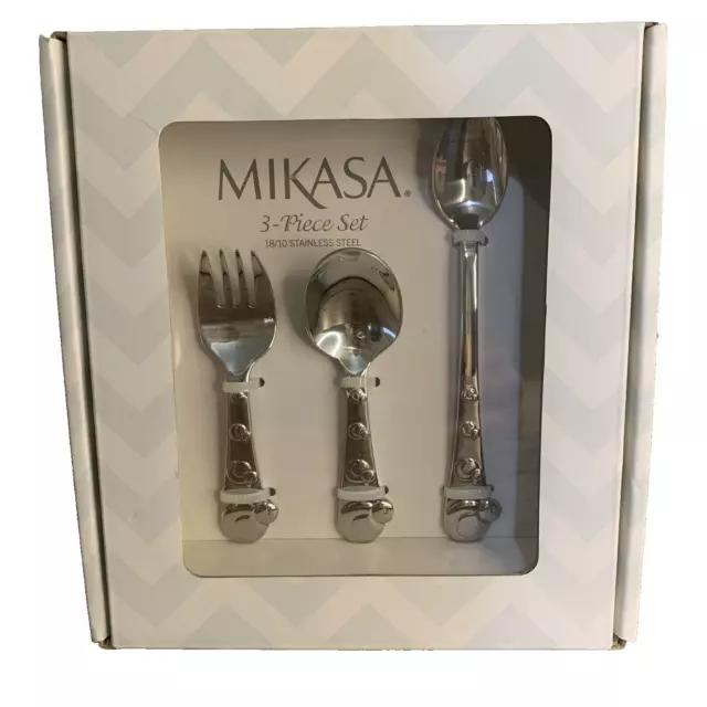 Mikasa 3 Piece Baby Flatware Set w/Memento Box Fork Spoon Feeding Spoon Duck NEW