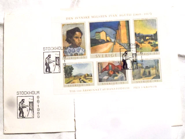 Briefmarken Schweden 1969: 100.Geb. Ivan Aguelli (Ersttagsbrief + postfrisch)