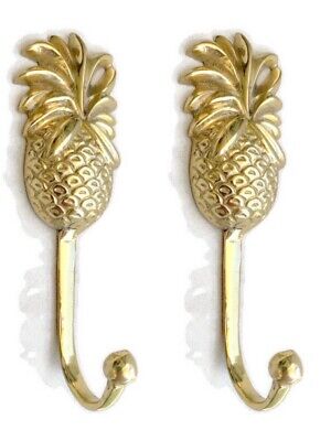 2 PINEAPPLE COAT HOOKS small solid brass vintage old style 120mm hook B