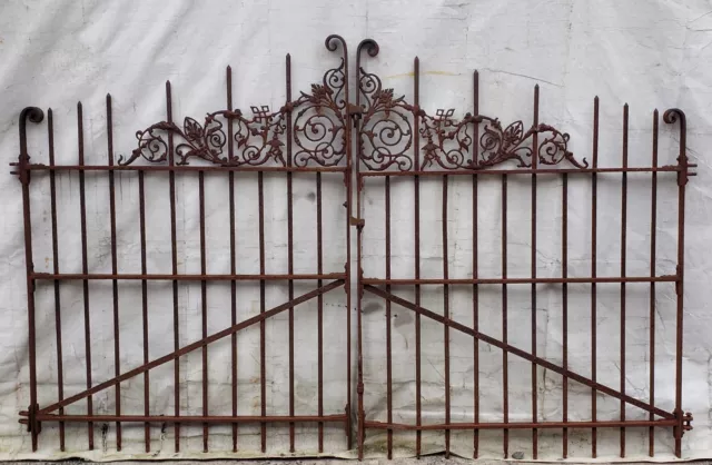 Pair of Ornate Whimsical Design Wrought Iron Driveway Gates 44 1/2" x 58" GA9477