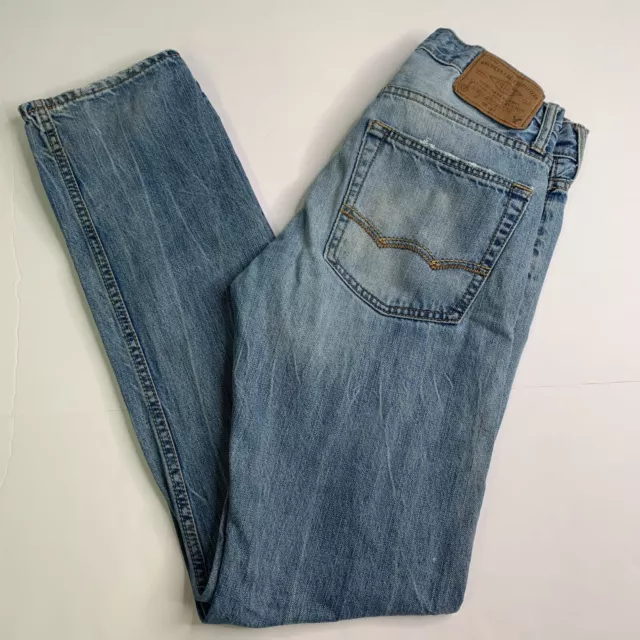 American Eagle Mens Blue Denim Straight Leg Cotton Regular Fit Jean's Size 28X32