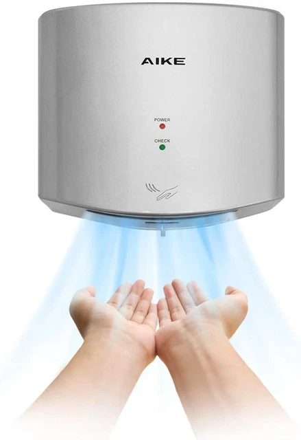 AIKE Air Wiper Compact Hand Dryer 110V 1400W Silver (With 2 Pin Plug) Model AK26