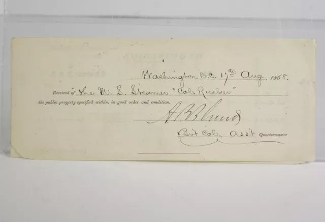 1868 Civil War General Asa Blunt Signed Partial Document - Bill Of Lading Signed