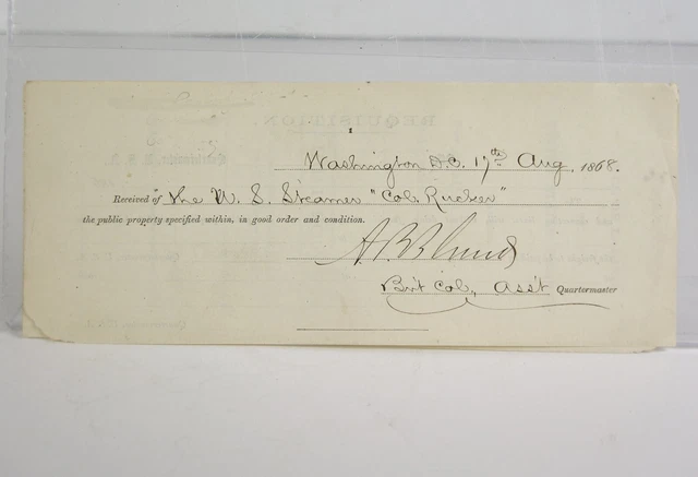1868 Civil War General Asa Blunt Signed Partial Document - Bill Of Lading Signed