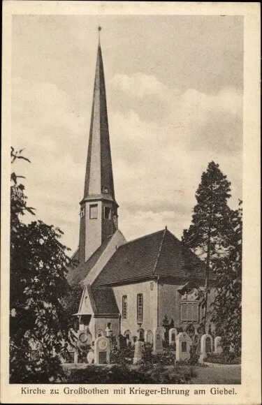 Ak Großbothen Grimma in Sachsen, Kirche mit Krieger-Ehrung am Giebel - 3586216