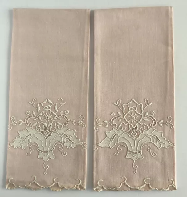 Madeira embroidery pink Bouquet guest towels original tags Irish Linen Jabara
