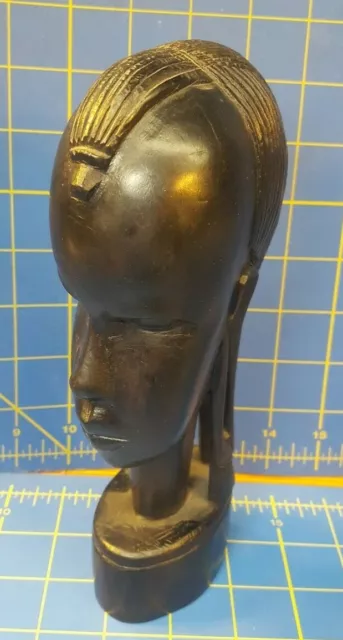 Vintage Beautiful Tanganyika African Hand Carved Dark Wood Woman Bust Figure