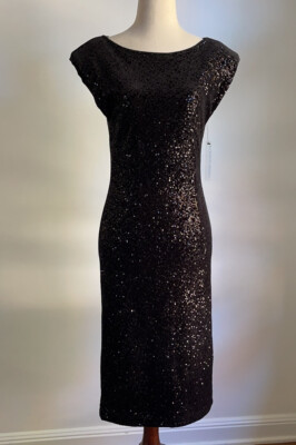 Alice + Olivia Midi Dress Full Sequin Cut Out Back  NWT  Small Black $368