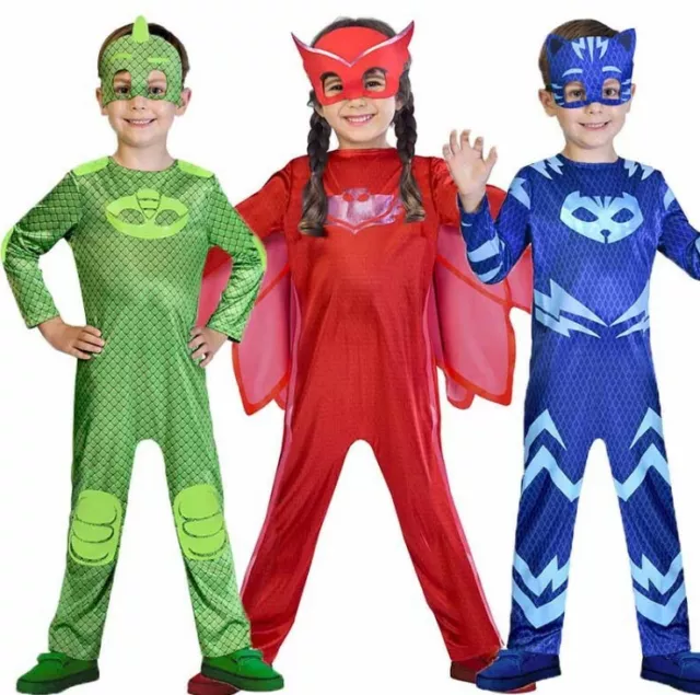 Boys Girl Kids Superhero PJ Masks Costume Cape Mask Owlette Catboy Cosplay Party