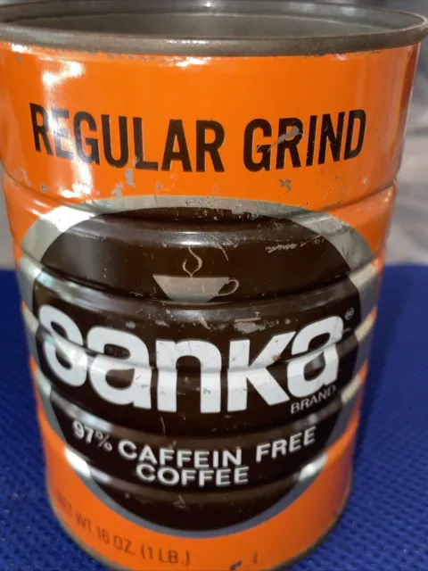 Vintage Sanka | 1 lb Coffee Can Regular Grind | Empty | No Lid 97% Caffeine Free