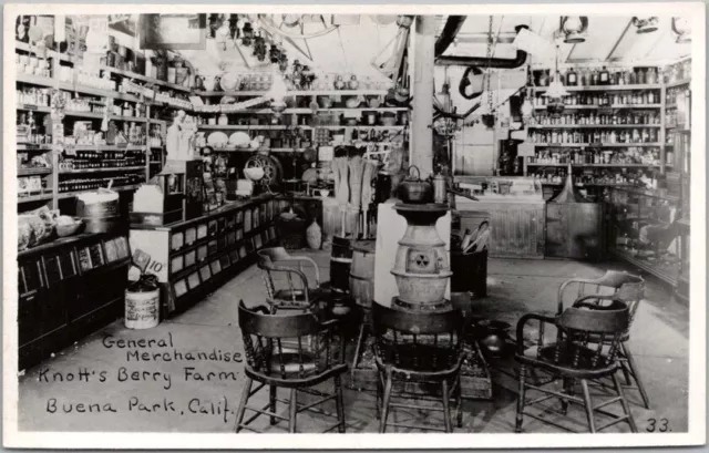 KNOTT'S BERRY FARM RPPC Real Photo Postcard General Store Interior / c1950s