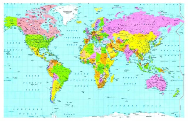 Map of the World Poster atlas wall chart School educational Print Wall Art A4