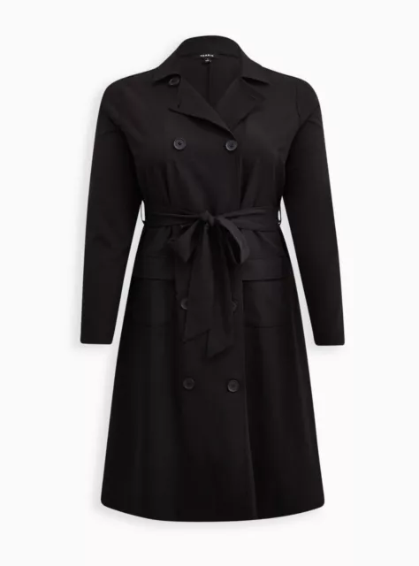 Torrid Studio Crepe Long Trench Coat Black Plus Size 4 4X 26 #H98790