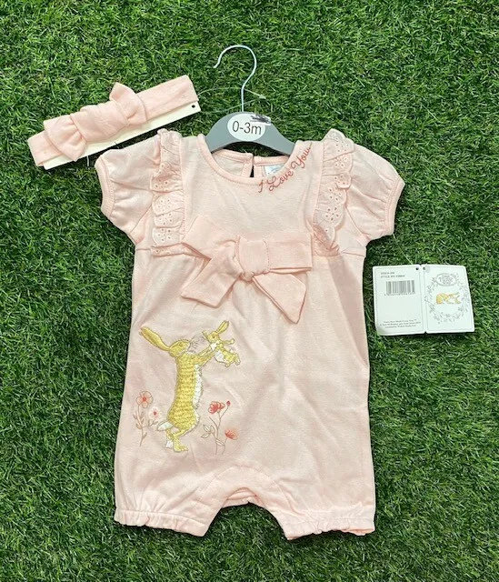 BNWT Baby Girls Guess How Much I love You Pink Romper & Headband Set Summer