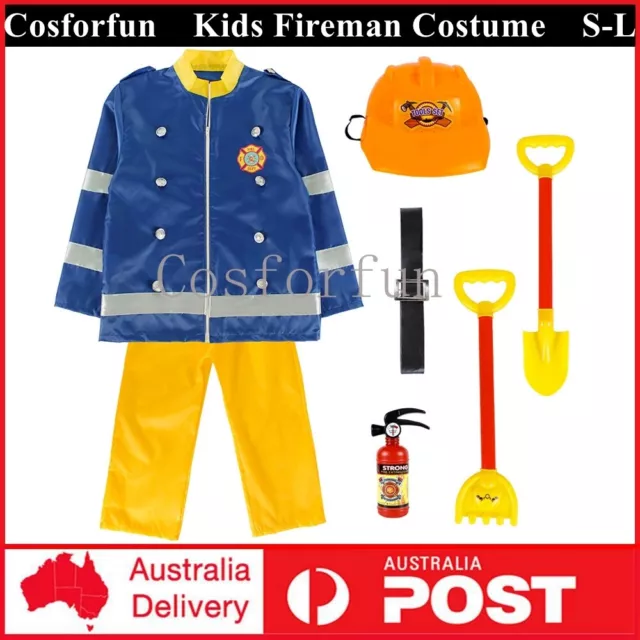 Kids Boy Girl Fire Fighter Fireman Uniform Costume Firefighter Cosplay Christmas