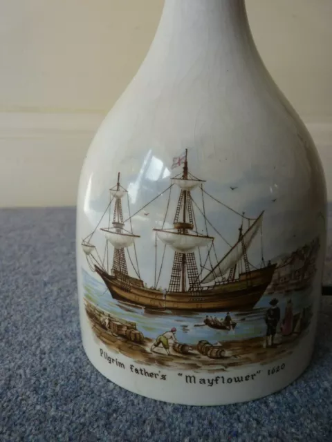 'Mayflower' Ceramic Lamp Pilgrim Father's 1620 Has Age Crazing Bulb NOT Included