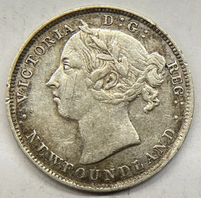 Newfoundland 1900 20 Cents Silver Coin - EF + (hairlines)