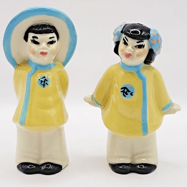 1940-50s Ceramic Arts Studio Madison WI Asian Couple Salt and Pepper Shakers
