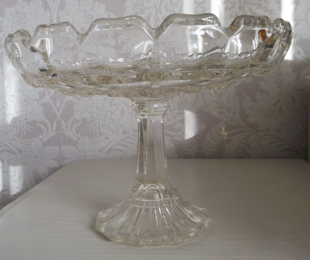 ANTIQUE TALL GLASS Pedestal Centrepiece/Comport- Castellated Rim 7 ...