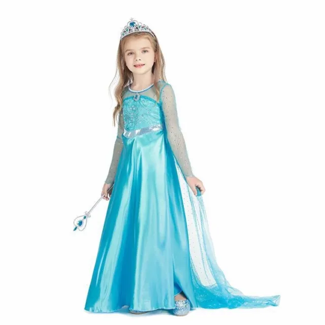 Elsa Princess Costume Princess Dress Up, Fancy Dress for Party With Accessories