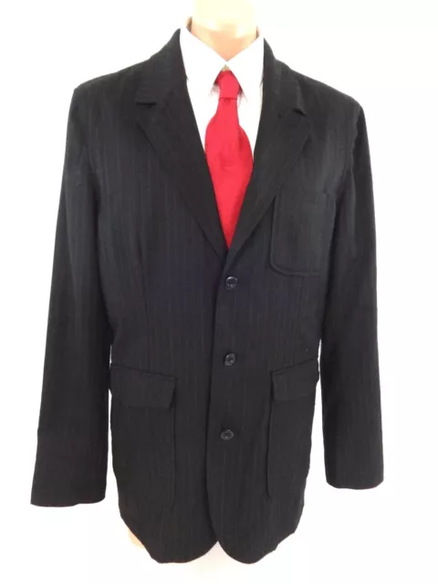 Gap Uomo Lana Nero a Strisce Suit Giacca Sport Cappotto Taglia L (44L) Favoloso