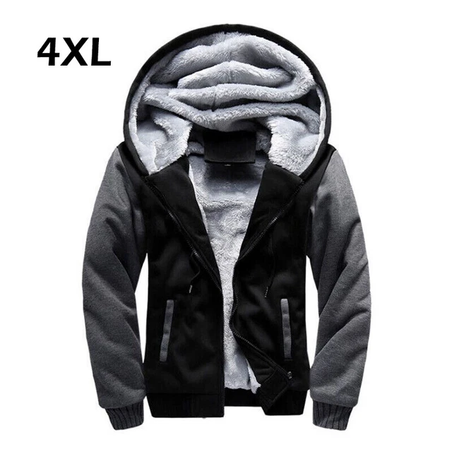 New Mens Thick Warm Fleece Lined Hoodie Zip Up Winter Coat Jacket Hooded Outwear