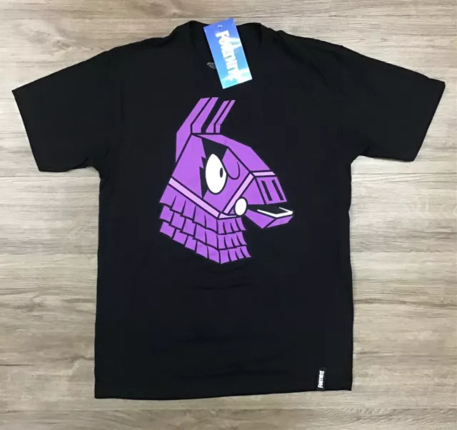 Boys' Short Sleeve Fortnite Llama Piñata Graphic Print Black Cotton T-Shirt 2X