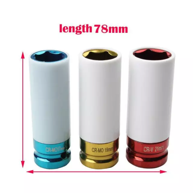 3PCS 1/2" Auto Steel Wheel Tyre Deep Impact Nut Garage Socket Set 17 19 21mm Kit