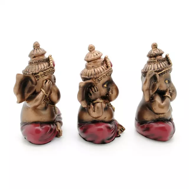 SET OF 3 SEE HEAR SPEAK NO EVIL GANESHA STATUES 4" Resin Hindu Elephant God NEW 3