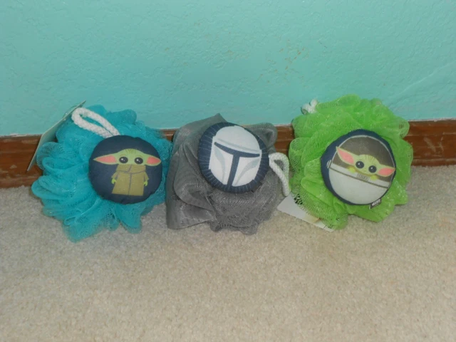 NEW, Star Wars Mandalorian Bath Loofah Disney Shower Pouf, SET OF 3