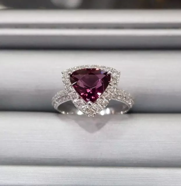 Stunning 2CT GIA Certified Purple Red Spinel Diamond Ring 18K White Gold Spinel